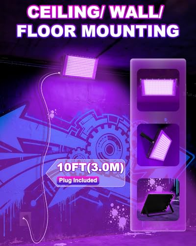 2 Pack 200W LED Black Light for Halloween, Waterproof Blacklight Glow Party | Neon Party, Birthday, IP66, Outdoor, Body Paint, Fluorescent Poster Tapestry, Bedroom, Classroom, 10ft Cord & Plug & Switch - style: 200W-2Pack