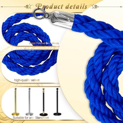 4PCS Blue Barrier Stanchion Rope 5 Ft Crowd Control Ropes Barrier with Silver Hooks for Party - color: Braided-Blue&Silver, size: 4PCS