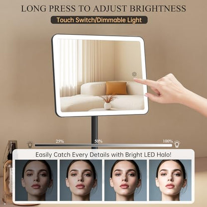 FUNTOUCH 4000mAh Rechargeable Vanity Mirror with Lights 40X Magnifier,Black - color: 9.5"lx7.5"w-black-m