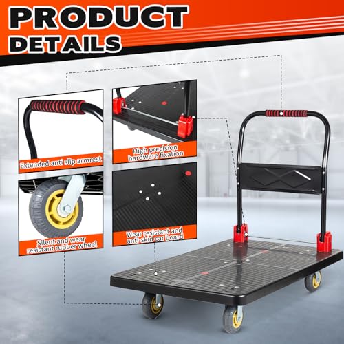 1500 lb Folding Platform Truck Cart with 5" Silent TPR Wheels, Heavy Duty Flatbed Push Cart Dolly, Foldable Moving Utility Cart for Warehouse Garage Office Home, Black - color: 1500 Lb - 43.5" X 25.5"
