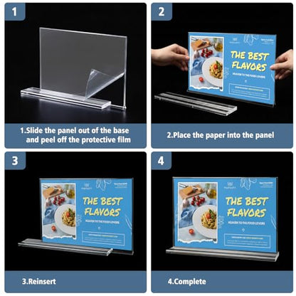 Comix Acrylic Sign Holder 11x8.5 Inches, 12 Pack Display Stand Flyer Holder | Clear Vertical Plastic Table Paper Stand, Double Sided Menu Flyer Stand for Cafe, Restaurants, Store, Office, Wedding - size: 6 Pack 11x8.5 inches