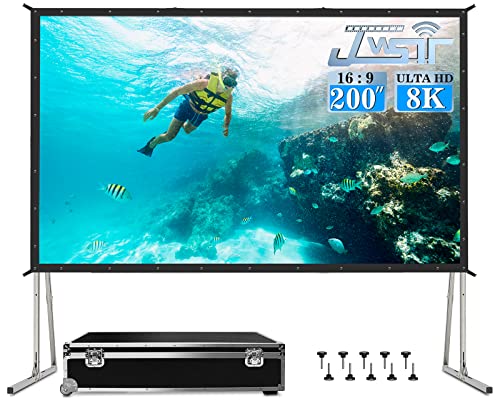 Projector Screen 200 inch, 3-Layers PVC Projector Screen with Stand | Anti-Light Screen,Wind-Resistant Aluminum Frame with Road Case,178° View Angle for Large Outdoor 4K Stage & Commercial Events - size: 200inch