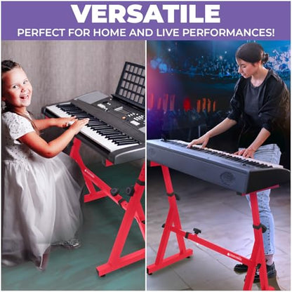 Liquid Stands Piano Keyboard Stand - Z Style Adjustable and Portable Heavy Duty Music Stand for Kids and Adults -Fits 54-88 Key Electric Pianos - Sturdy Musical Keyboard Stand (Red) - color: Red