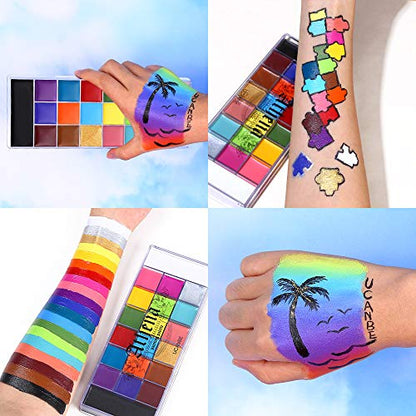 UCANBE Athena Face Body Painting Kit - 20 Color Large Deep Pan Paint, 24 Stencils, 2pcs Brushes, Professional Oil Based SFX Makeup Palette for Art, Theater, Halloween, Parties and Cosplay - color: Set #2