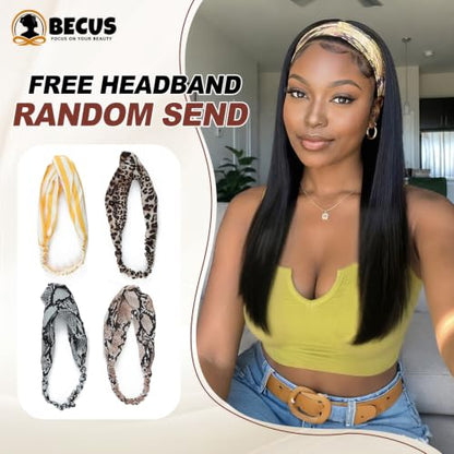 BECUS 20" Straight Headband Wig Natural Black Everyday Style - color: A-Straight Black, size: 20 Inch