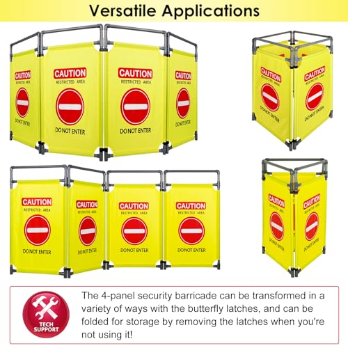 4 Panels Safety Barricade,7.8 FT Foldable Security Sign Barrier | Heavy Duty PVC Frame Barricade,DO NOT Enter" Gate High Visibility Caution Symbol Crowd Control - size: 4 Panels-7.8FT