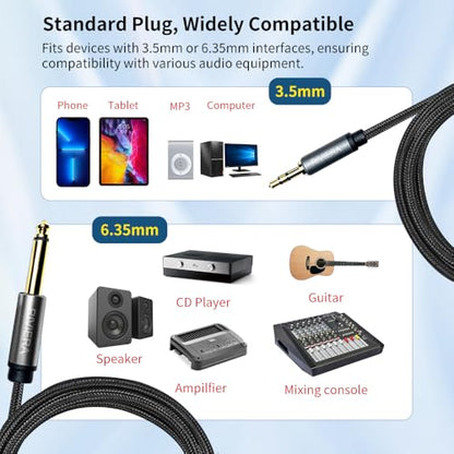 RIVIERA 10FT/3.0M Audio Cable 3.5mm 1/8" TRS to 6.35mm 1/4" TS Braided Sheild Pure Copper Wire and 24K Gold Plated Low Noise Cable with Braided Nylon Jacket for Digital Players & Musical Instruments - color: 1/4-1/8 TRS Black, size: 10FT/3.0M