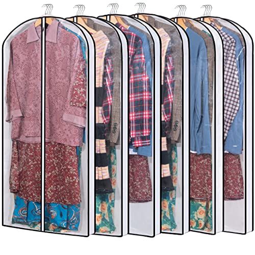 MsKitchen Hanging Clothes Storage with 4" Gusseted Garment Covers (Set of 6) - Clear Suit, Gown, Long Coat, Dress Protectors for Closet - 24"x 50"x 4" / 6 Pack - size: 24"x50"x4"/ 6 Pack