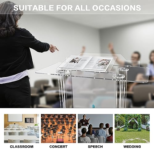 Church Pulpit with Hollow Cross Design,Church Podium,Acrylic Podium with Wheels& Vertical Reading Platform, 46”Transparent Lecterns for Churches,Classroom and Weeding - style: StyleB