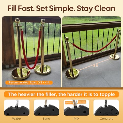 12 Pcs Gold Stanchions and Velvet Ropes Set, Stainless Steel Crowd Control Barriers, 8Pcs Red Carpet Ropes and Poles for Party Supplies,360 Photobooth,Prom,Birthday,Business,Wedding,Museums (2package) - color: Gold, size: 12pcs