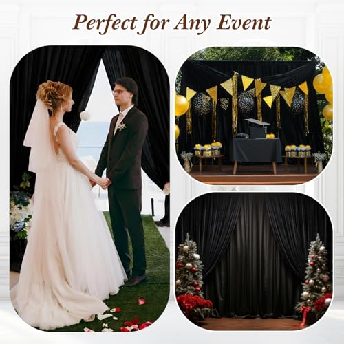 Tingjoo 80 FT x 10 FT Black Backdrop Curtains, Set of 16 Panels | Wrinkle Free Wedding Backdrop Drapes, Polyester Photo Backdrop Cloth for Birthday Graduation Party Photography Background - color: Black