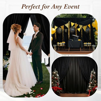 Tingjoo 80 FT x 10 FT Black Backdrop Curtains, Set of 16 Panels | Wrinkle Free Wedding Backdrop Drapes, Polyester Photo Backdrop Cloth for Birthday Graduation Party Photography Background - color: Black