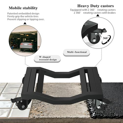 Car Dolly Set of 4, 6,800 lb Capacity - Industrial Grade Stainless Steel Vehicle Moving Dollies with Locking Caster Wheels & U-Shaped Design for Cars, SUVs, Trucks, Trailers - size: Car Dolly Set of 4