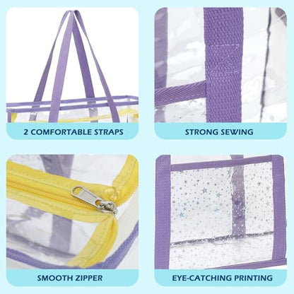 Fammart Clear Beach Bag for Women, Large Pool Tote Cruise Vacation Essentials - Zipper Closure, Waterproof, Sandproof - color: Purple