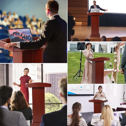 Wooden Podium Lectern Stand with Storage Shelves, Presentation Pulpit for Church Classroom (Reddish Brown) - color: Reddish Brown