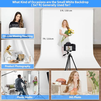 Hemmotop Photo Backdrop, White, 5x7ft, Photography Background Backdrops | Polyester Fabric, Non Reflective, Ideal for Photoshoot, Product Photos, Easter, Birthday, Baby Shower, Halloween Party - color: White, size: 5x7ft