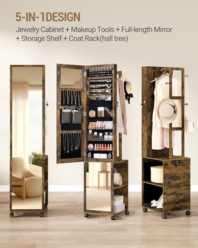 Hzuaneri 8 LEDs Jewelry Cabinet Armoire, 66.9-inch Jewelry Organizer - color: Toasted Oak