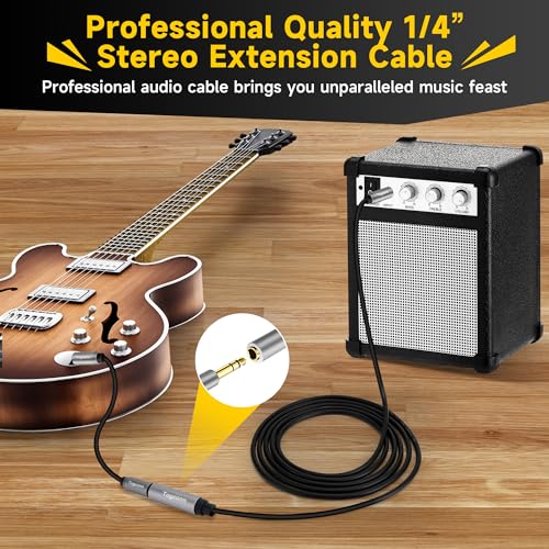1/4 inch Extension Cable 10 Feet, 6.35mm 1/4" TRS Male to Female Stereo Adapter Jack，Quarter inch Headphone Guitar Extension Cable, Hi-Fi Sound, Gold Plated Connectors, Oxygen-Free Copper OFC - size: 10 Feet
