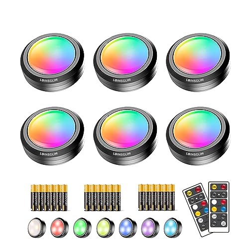 Puck Lights with Remote,Under Cabinet Lighting Wireless,Battery Operated RGB LED Lights Dimmable,7 Colors Push Lights for Closet,Kitchen,Under Counter Lights Bar Display Shelf (6pack) - color: Colorful, size: 6packs