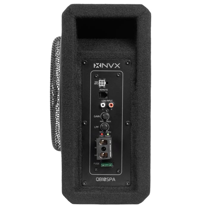 NVX 10" 1200W (350W RMS) Shallow Slot Ported Powered Subwoofer Enclosure | Built-in Amplifier, Metal Grille, Remote Bass Knob, Easy to Install in Cars & Trucks - size: Single 10"