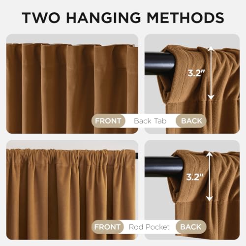 Joydeco 100% Blackout Curtains Velvet Black Out Curtain 96 Inch Drapes - color: Golden Brown, size: 52"W x 96"L (Pack of 2)