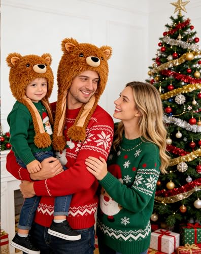 dressfan Plush Animal Hat with Ear Flaps,Novelty Christmas & Birthday Gifts for Adults & Children,One Size Fits All - color: Brown