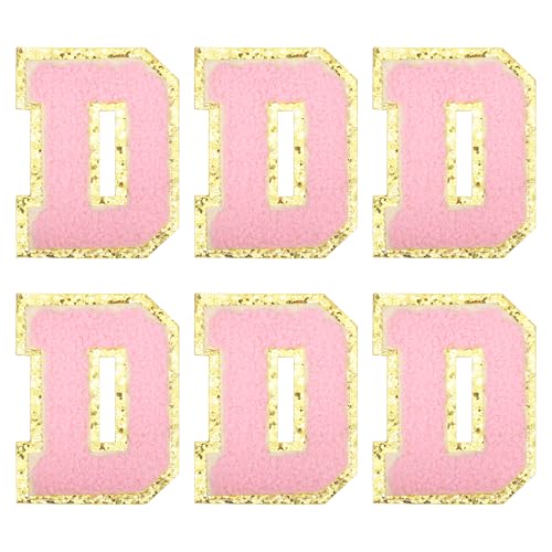 MECCANIXITY Chenille Letter Patches 3.1" Alphabet D Iron on Embroidered Patch Sew on Letter Stickers Applique for Repairing Clothing Jeans Shoes Hats DIY(Pink, Pack of 6) - style: Letter-D