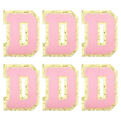 MECCANIXITY Chenille Letter Patches 3.1" Alphabet D Iron on Embroidered Patch Sew on Letter Stickers Applique for Repairing Clothing Jeans Shoes Hats DIY(Pink, Pack of 6) - style: Letter-D