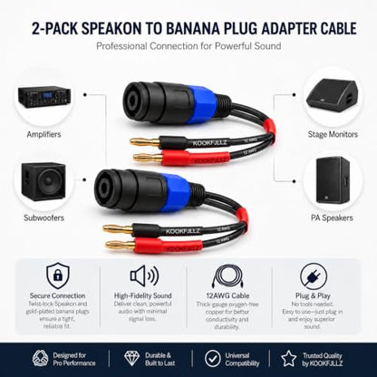Speaker Cable Adapter, Banana Plug to Speakon Female Cable, 6 Inch 12AWG OFC Speaker Adapter Cable Male to Female for Amplifier PA System Stage Monitor Home Theater Live Sound (2-Pack)