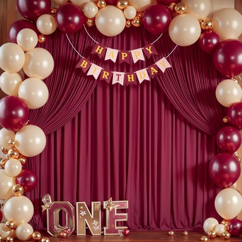 Burgundy Backdrop Curtain 2 Panels-Wrinkle-Free Champagne Curtains Polyester Photography Drapes for Baby Shower Birthday Party Photo Background Backdrop Stand- 8 X10FT (Burgundy) - color: Burgundy, size: W4' x H10'(2 panels)