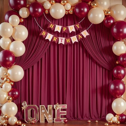 Burgundy Backdrop Curtain 2 Panels-Wrinkle-Free Champagne Curtains Polyester Photography Drapes for Baby Shower Birthday Party Photo Background Backdrop Stand- 8 X10FT (Burgundy) - color: Burgundy, size: W4' x H10'(2 panels)