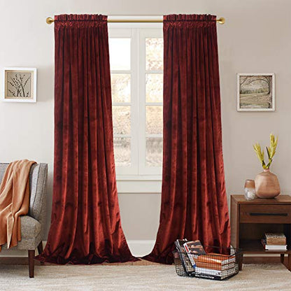 Roslynwood Velvet Rust Red Curtains 84 inch Length - Luxurious Elegant Curtains Block Light Rod Pocket Thermal Insulated Window Panels Drapes for Bedroom/Living Room/Dining Room, W52 by L84, 2 Panels - color: Rust Red, size: 52"W x 84"L (Pack of 2)