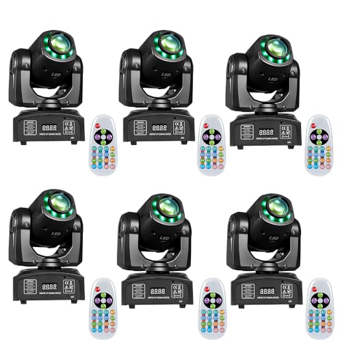 AGVYBE 60W Moving Head DJ Lights with Remote Control, 8 Patterns & 8 Colors, DMX512 & Sound Activated, 540° Pan & 270° Tilt, Compact LED Stage Beam Lighting for Wedding, Party, Club, Disco (6 Pack) - color: Derk grey