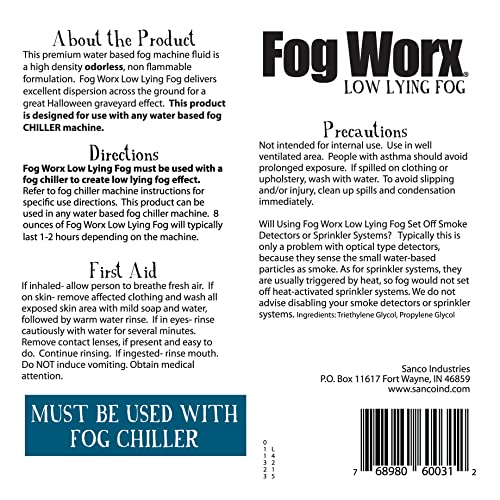 Fogworx Low Lying Fog Juice, Low Lying Indoor-Outdoor Fog, Designed Fog Chillers, Ground Foggers and Low Lying Fog Generators, 1 Gallon - size: gallon