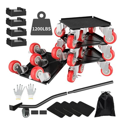 MYUEA Furniture Dolly,Furniture Movers with 5 Wheels,Carbon Steel Panel Heavy Duty Dolly,Maximum Load 1800LBSFurniture Lifter with 5 360° Rotatable Rubber Universal Wheels(Black,4.1x4.1 in) - color: Black, size: 4.1x4.1 IN