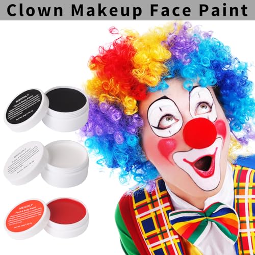 MEICOLY Clown Makeup Kit,White Black Red Face Body Paint for Halloween Devil Joker Zombie Vampire Skeleton SFX Makeup,Pro Oil Based Body Paint with 6 Painting Brushes,4 Sponges,130g/4.59 oz - color: Black White Red Face Paint