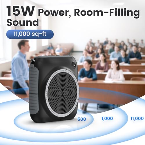 Wireless Voice Amplifier with Headset Microphone, Mini Portable | Voice Amplifier for Teachers, Classroom, Fitness, Yoga, Tour Guides, Coaches, Speech, Elderly Outdoors-Black