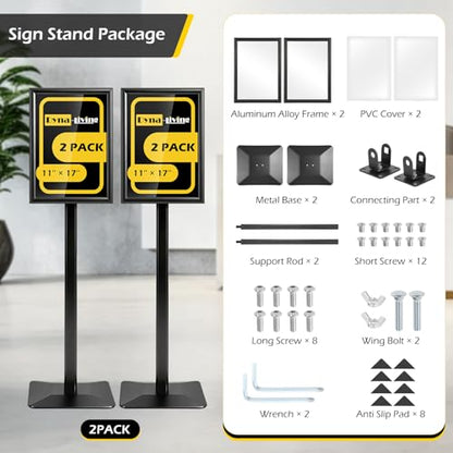 Dyna-Living Sign Stand for Display 2 Pack Sign Holder Stand 11 x 17 Inch, Heavy-duty Pedestal Sign Holder, Adjustable Floor Standing Signs Holders, Poster Holders Stand for A3 Advertising - size: 11'' x 17''-2 Pack