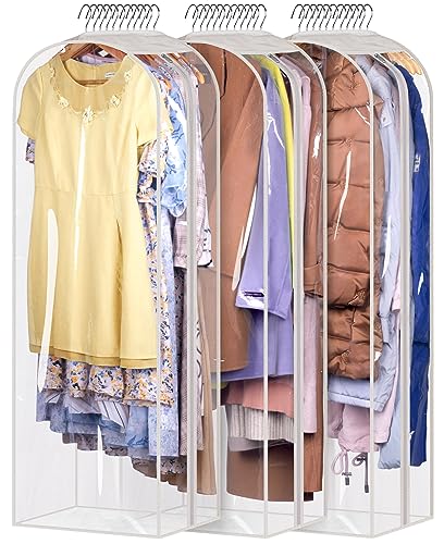 Sleeping Lamb 10" Gussetes Clear Garment Bags for Hanging Clothes Storage 50" Dress Bags for Closet Storage Coat Cover for Suits, Sweater, Jacket(3 Packs)