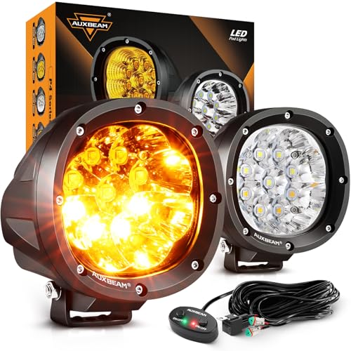 Auxbeam P4 Series Round LED Pods 4-Inch Amber White Strobe Lights 2-Pack | Dual Color Fog Lights, 6 Modes Light Bar, Flashing Warning Emergency, 90W Spot Offroad Lights, for 4x4 Car Truck ATV UTV - color: P4 Series Amber White 6 Modes Lights