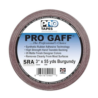3" Pro Gaff Gaffers Tape 55 yards length burgundy matte. Premium Heavy-Duty Gaffers Tape trusted by professional Gaffers. Made in the USA. Holds Tight, Easy to remove. (Pack of 16) - color: Burgundy, size: 3 in x 1980 in