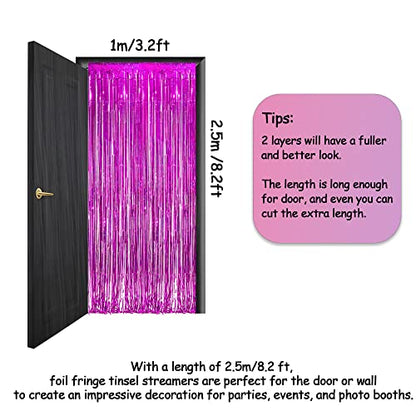 Magenta Tinsel Curtain Party Backdrop - GREATRIL Foil Fringe Curtain Photo Booth Streamers for Bachelorette Party Engagement Bridal Shower 2 PCS - color: Magenta