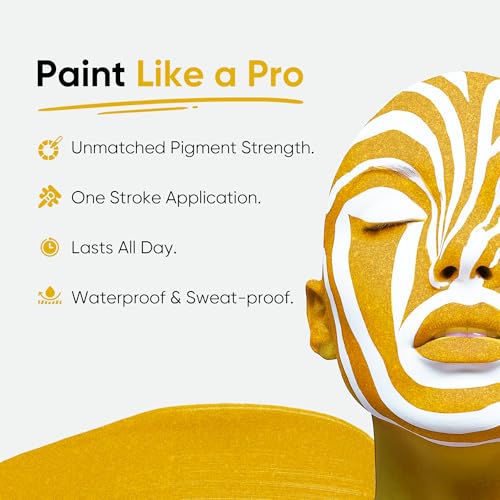 Blue Squid PRO Metallic Gold Face Paint Stick - Waterproof Gold Body Paint Adults Eye Black Baseball, Eyeblack Softball -Hypoallergenic Twist-Up Non-Toxic Makeup Stick Cosplay, Sports & SFX - color: Metallic Gold