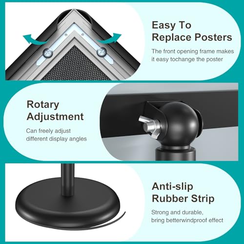 Hemndic Sign Stand 11x17 inch, Adjustable Floor Standing Sign Holder, 360° Rotation Sign Holder Stand with Snap-Open Frame, Outdoor Indoor Pedestal Sign Holder Display - size: 11 x 17 inch