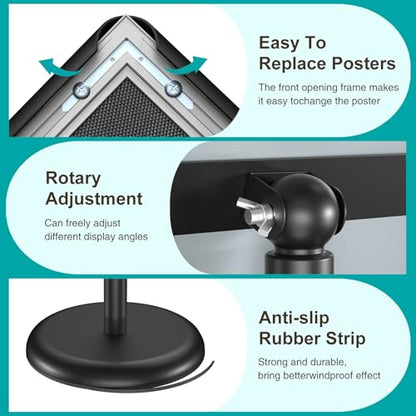 Hemndic Sign Stand 11x17 inch, Adjustable Floor Standing Sign Holder, 360° Rotation Sign Holder Stand with Snap-Open Frame, Outdoor Indoor Pedestal Sign Holder Display - size: 11 x 17 inch