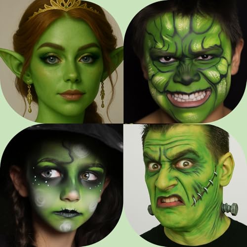BOBISUKA Light Green Face Body Paint, Water-Based Face Painting for Halloween,Christmas & St. Patrick's Day, Non-Toxic Facepaint for Witch Monster Gamora Goblin Grinch Hulk SFX Makeup Cosplay Party - color: Light Green