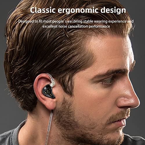KZ DQS Semi-Open in-Ear Earphones with Mic, Black | HiFi Musician Monitor IEM, Dynamic Driver Earbuds, Semi-Open Wired Headphones, Detachable 2-Pin Cable, Bass Gaming Headset - size: With Microphone