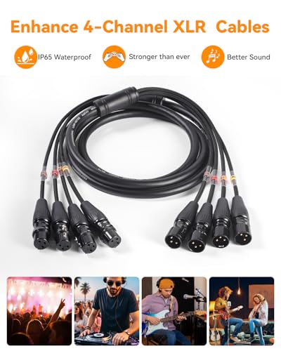 4-Channel XLR Snake Cable, 99.99% OFC Professional Snake Cables 6.6ft, Neutrik-Rean Gold Connectors, Nylon Braided Male to Female Microphone XLR Patch Cables Snake for Recording - size: 2meters