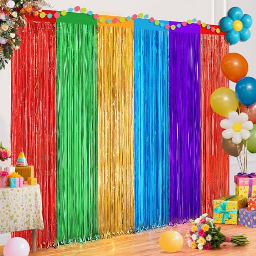 Rainbow Tinsel Backdrop, 2 Pack Foil Fringe Curtains for Party Decor - color: Rainbow, size: 39.4"W x 78.7"L (Pack of 2)