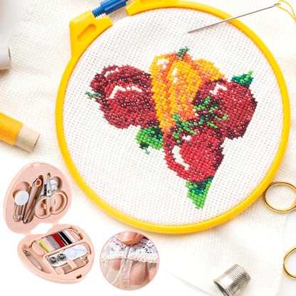 Grevosea 2 Pack Mini Travel Sewing Kit, Heart Shaped Portable Travel Sewing Kit, DIY Sew Supplies with Threads Scissors Needles Emergency Repair for Women Mom Traveler Adults Beginner